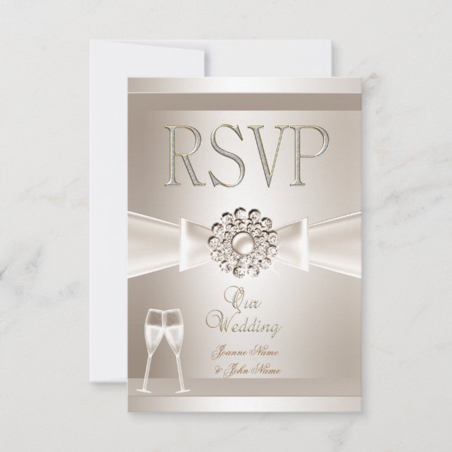 RSVP Élégant Mariage Damassé Crème Blanc Champagne (Devant)