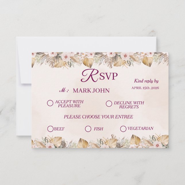 RSVP Élégant Mariage Fleur Or (Devant)