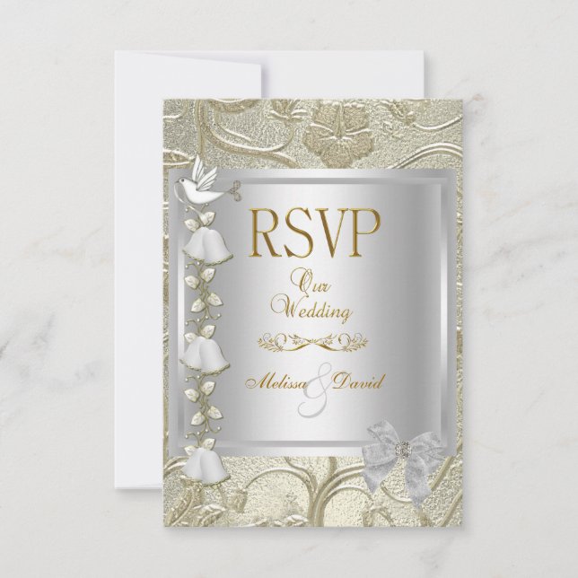 RSVP Élégant Mariage Or Argent Blanc Damassé Colom (Devant)