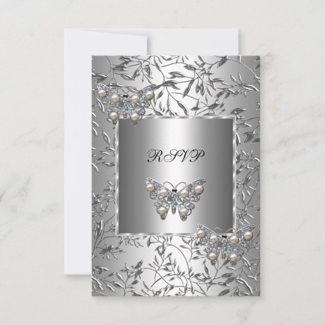RSVP Élégant Papillon Floral Argent Bijou (Devant)
