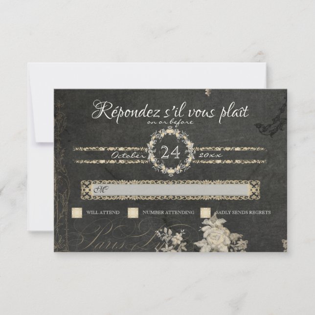 RSVP Elegant Paris Chalkboard Typographie Vintage (Devant)