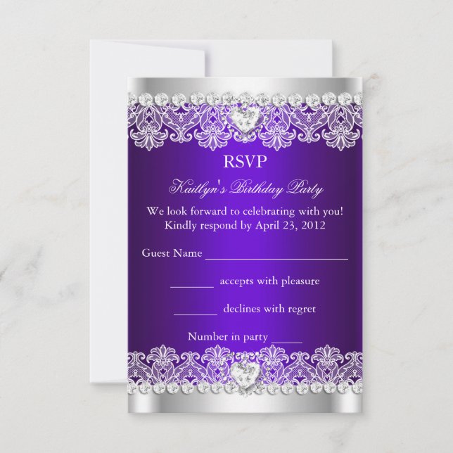 RSVP Élégant Pourpre Royale Dentelle Soie Fête d'a (Devant)