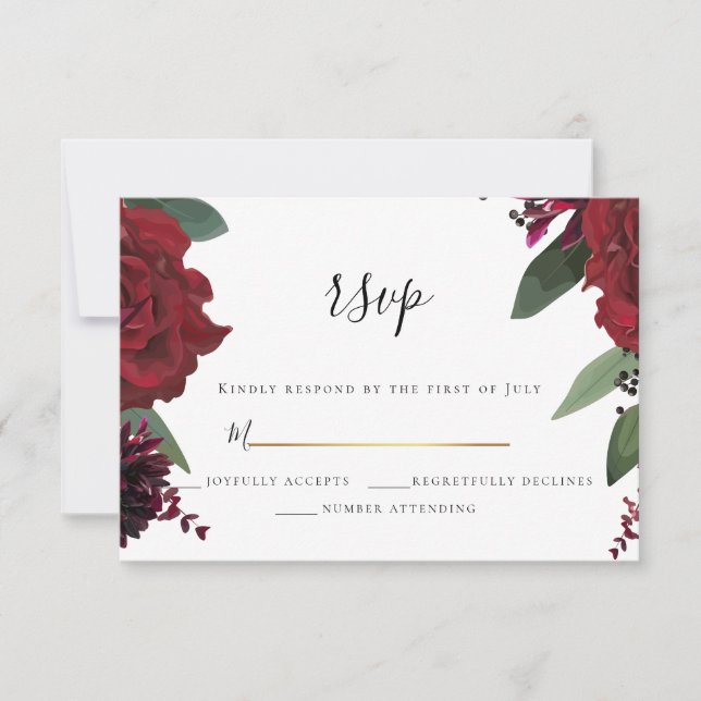 RSVP  |  Élégant riche floral bordeaux Marsala (Devant)