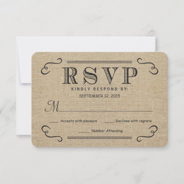 RSVP Elegant Rustique Burlap Mariage Cartes de rép (Devant)