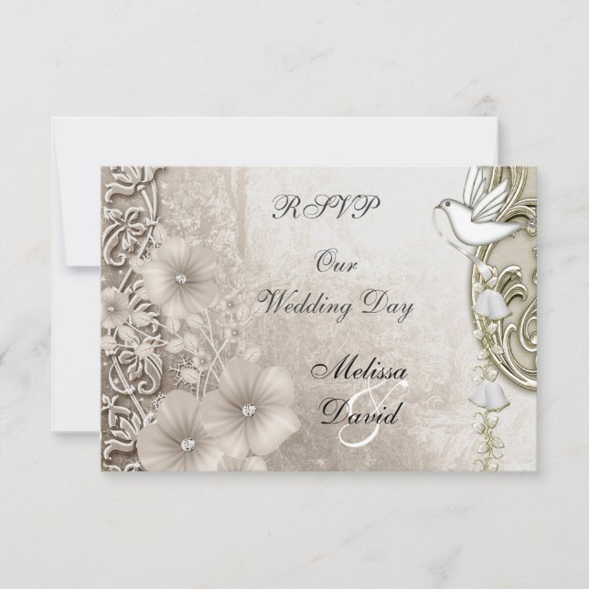 RSVP Elegant Vintage Wedding Sepia White Dove (Devant)