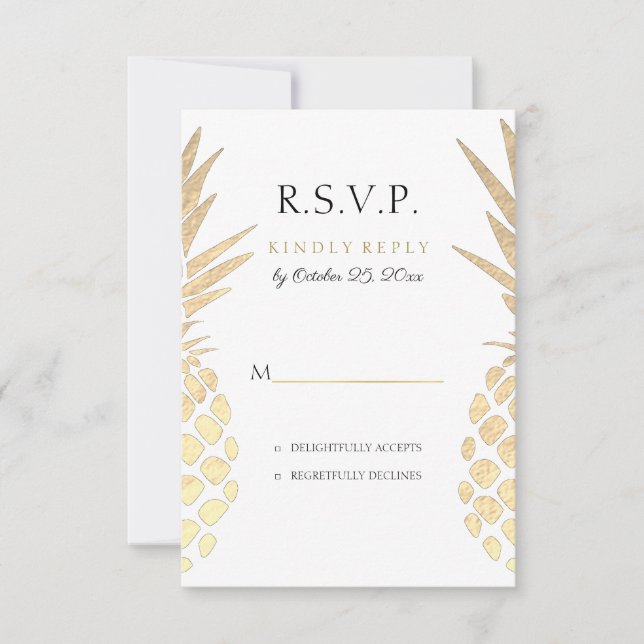 RSVP faux feuille d'or ananas mariage tropical (Devant)