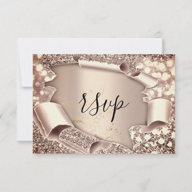 RSVP Fête de Mariage Pailletée Rose Gold Floral (Dos)