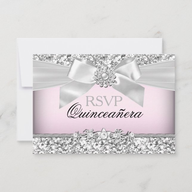 RSVP Fête Rose Pailletée Argentée & Ruban Bijou Qu (Devant)
