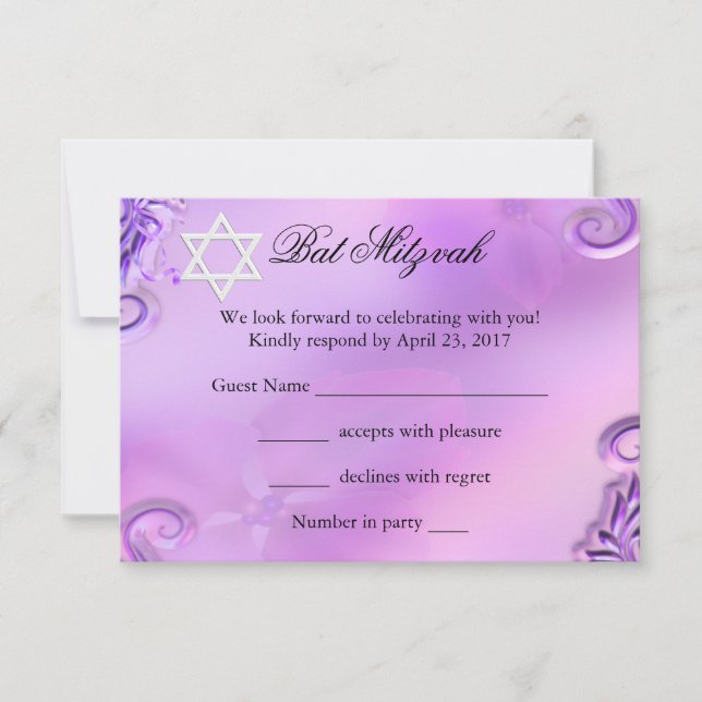 RSVP Fille de Bat Mitzvah Jolie Fleur Rose Violet (Devant)