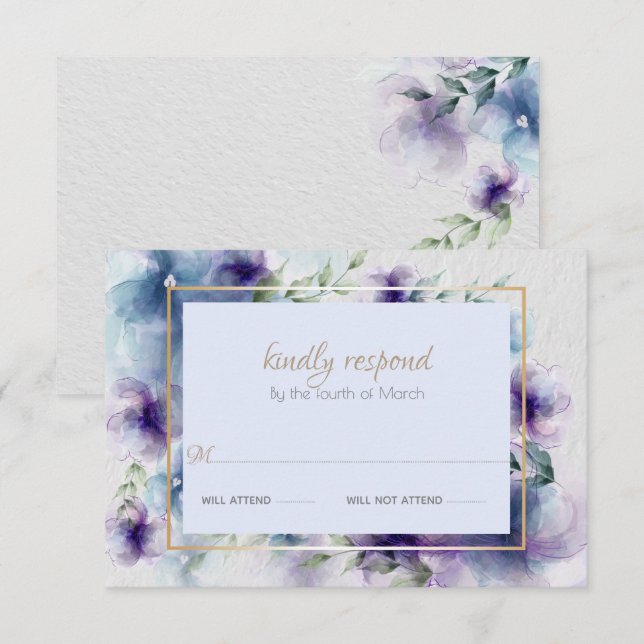 RSVP | Fleurs d'aquarelle translucides à violet bl (Devant / Derrière)