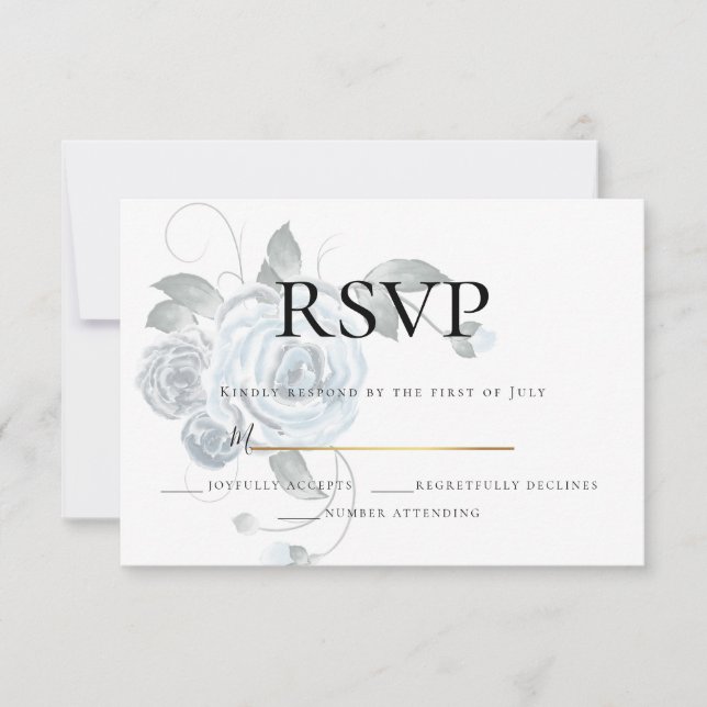 RSVP  | Fleurs de mariage aquarelle bleu poussiére (Devant)
