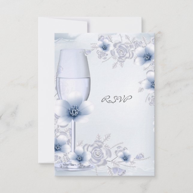 RSVP Fleurs de mariage Rose Fleur Bleu Argent (Devant)
