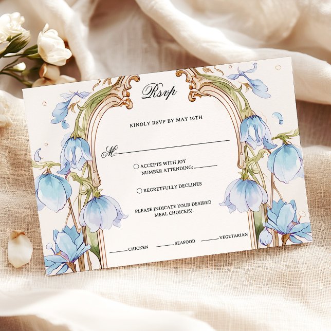 Rsvp floral bleu blanc avec choix de repas (Créateur téléchargé)