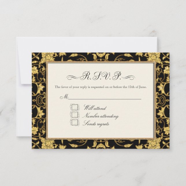 RSVP Gold Floral Damask Faux Mariage Parties scint (Devant)