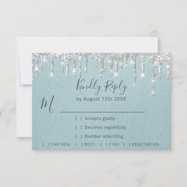 RSVP Gris Argent Gouttes Mariage Evénement Aqua Bl (Devant)