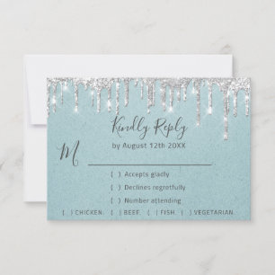 RSVP Gris Argent Gouttes Mariage Evénement Bleu Aq