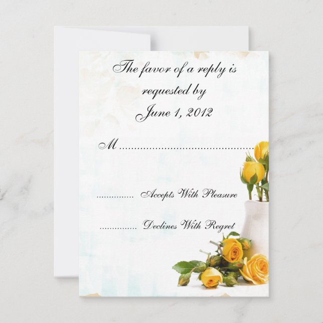 RSVP jaune roses invite mariage (Devant)