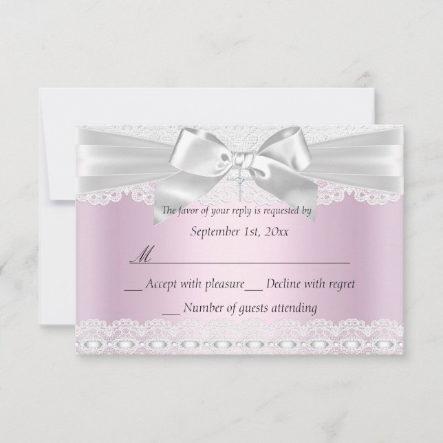 Rsvp jolie dentelle rose croix baptême 3x5 (Devant)