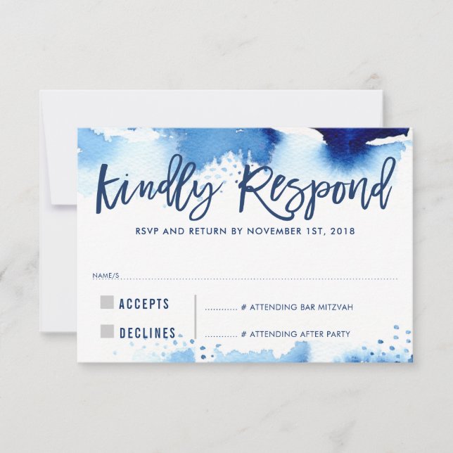 RSVP KINDLY RÉPONDRE à l'aquarelle bleu foncé mode (Devant)