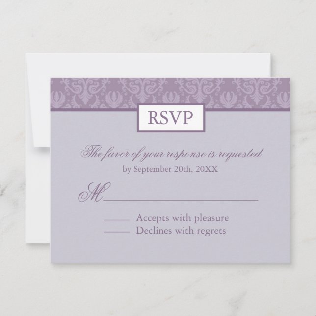 RSVP - Lavender Damask Reply Cartes (Devant)