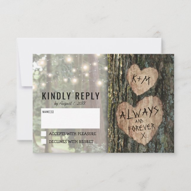 RSVP Mariage Arbre Rustique | Lumières scintillant (Devant)