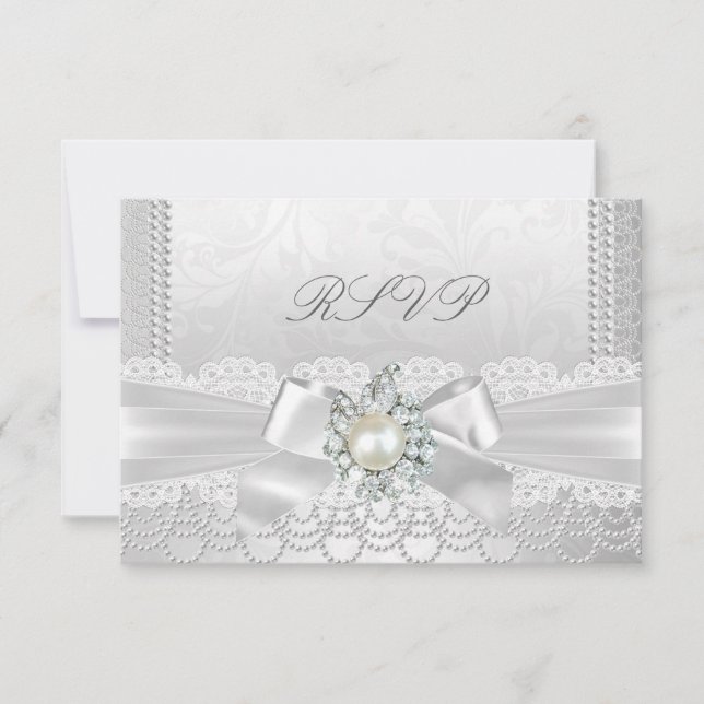 RSVP Mariage Blanc Perle Lace Damassé Diamant (Devant)