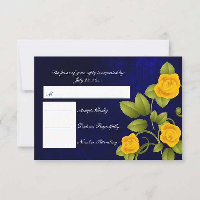 RSVP Mariage bleu foncé et rose jaune (Devant)