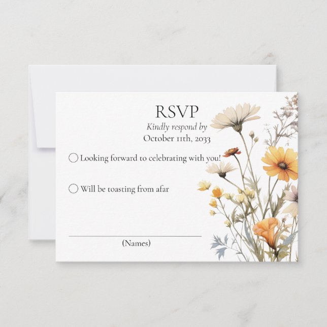 RSVP mariage botanique fleur sauvage jaune thème (Devant)