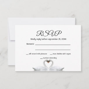 RSVP mariage carte blanche couple de cygne blanc é
