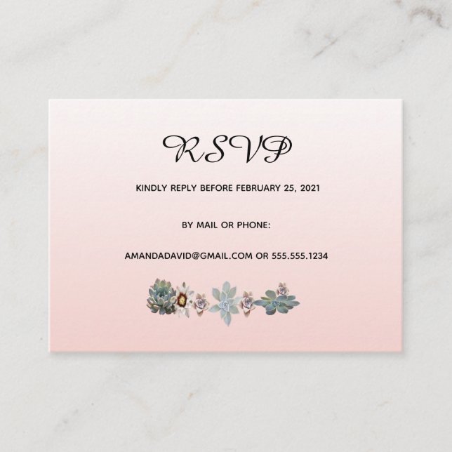 RSVP mariage carte succulent floral blush or rose (Devant)