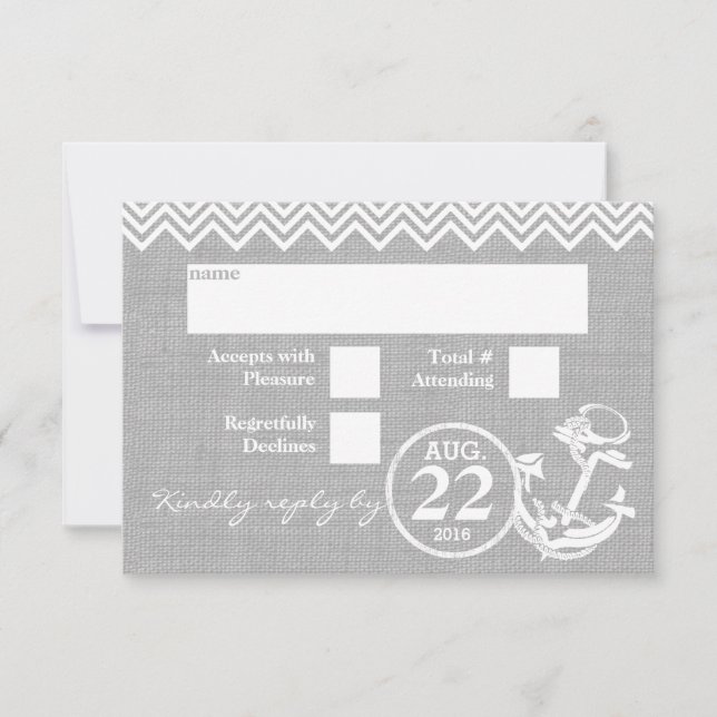 RSVP mariage Chevron Ancre Nautique (Devant)