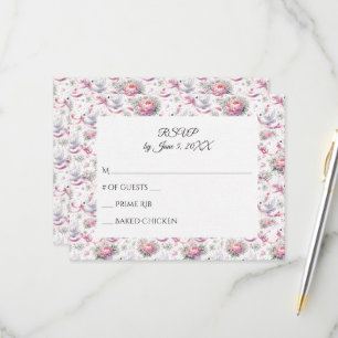 RSVP Mariage Colombes avec des Pivoines Roses et d