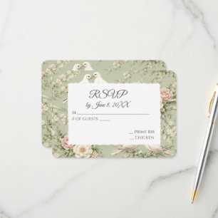 RSVP Mariage Colombes et Rubans Vert Sauge