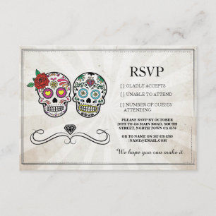 RSVP Mariage Crânes à sucre Cartes à carreaux à ca