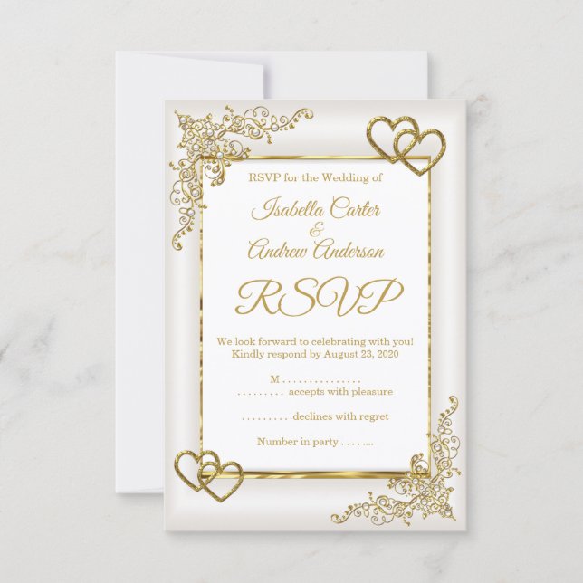 RSVP Mariage Cream Vintage Coeurs d'or blanc (Devant)