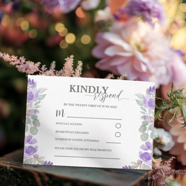 RSVP Mariage d'aquarelle florale pourpre (Créateur téléchargé)