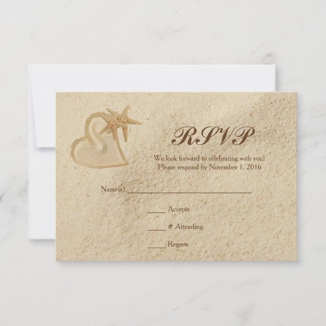 RSVP Mariage de Destination de Plage Sable & Cœur (Devant)