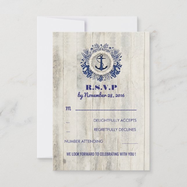 RSVP Mariage de plage rustique naval (Devant)