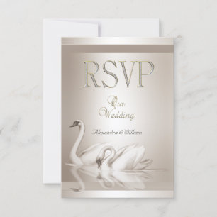 RSVP Mariage Élégant Cygnes Damassé Crème Blanc