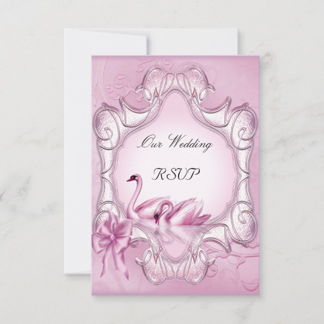 RSVP Mariage Élégant Cygnes Roses Cœur (Devant)