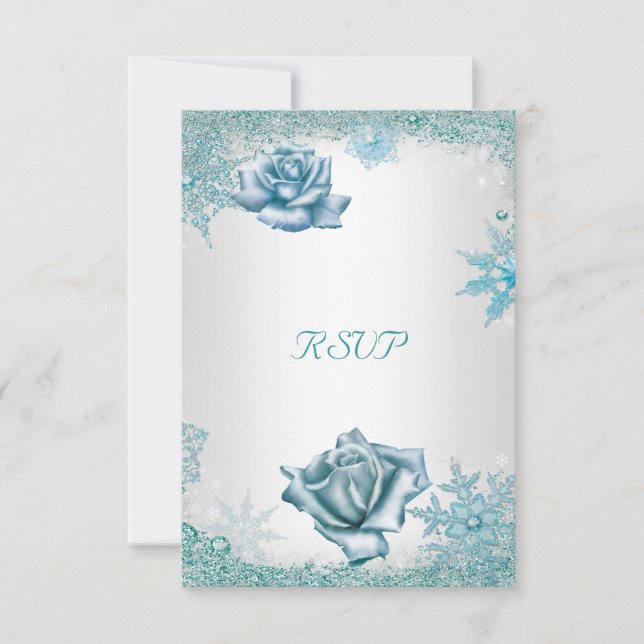 RSVP Mariage Élégant Paillettes Bleu sarcelle Rose (Devant)