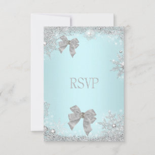 RSVP Mariage Élégant Paillettes Turquoise Argenté