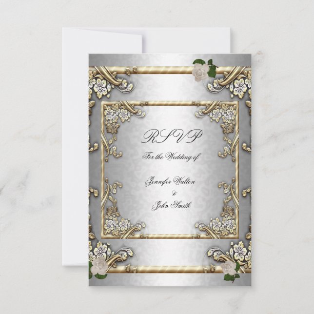 RSVP Mariage Élégant Rose Or Argent Blanc (Devant)