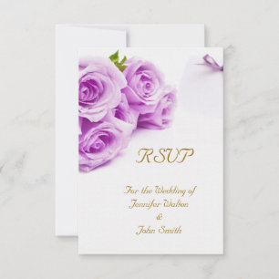 RSVP Mariage Élégant Roses Blanches Violettes Cloc