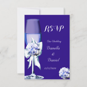 RSVP Mariage Élégant Roses Florales Argent Bleu Ma