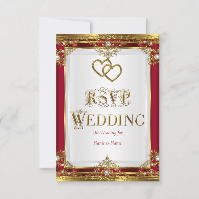 RSVP Mariage Élégant Rouge Or Blanc Doré (Devant)