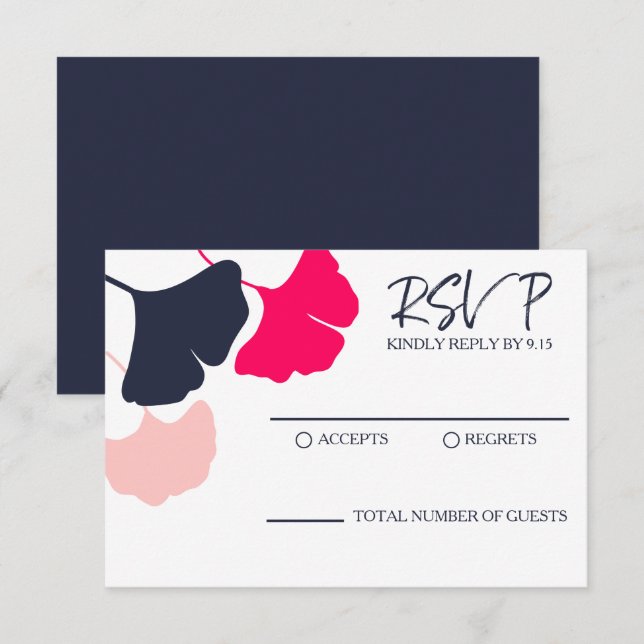 RSVP Mariage Feuilles de Ginkgo Rose et Marine Mod (Devant / Derrière)