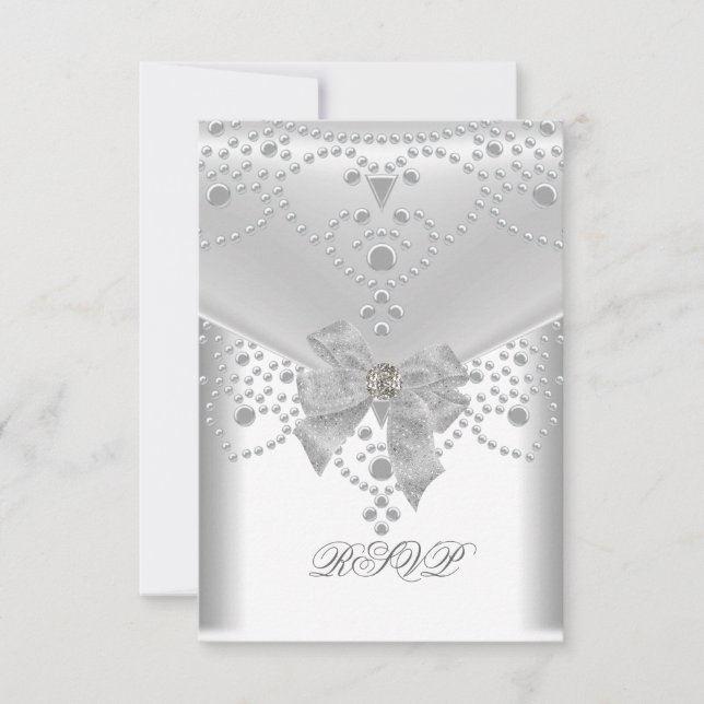 RSVP Mariage Fiançailles Invitation Blanc Argent (Devant)