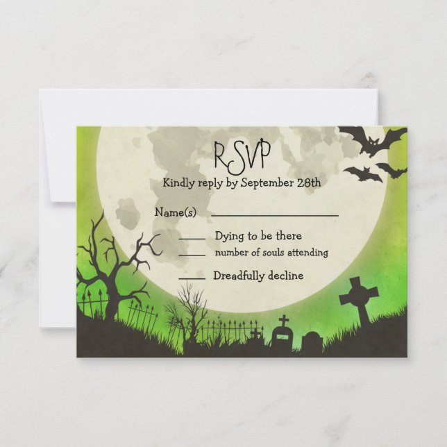 RSVP mariage Halloween - vert avec pleine lune (Devant)