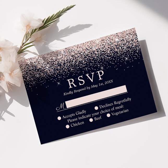 RSVP mariage moderne bleu marine confettis rose go (Créateur téléchargé)